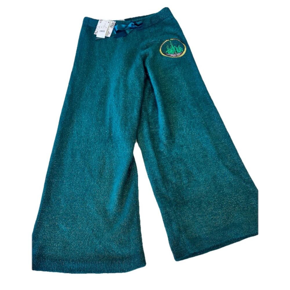 Wicked x Katie Kime Women's Sparkly Sweat Pants - Emerald Green Wide Leg Med New - Picture 3 of 9